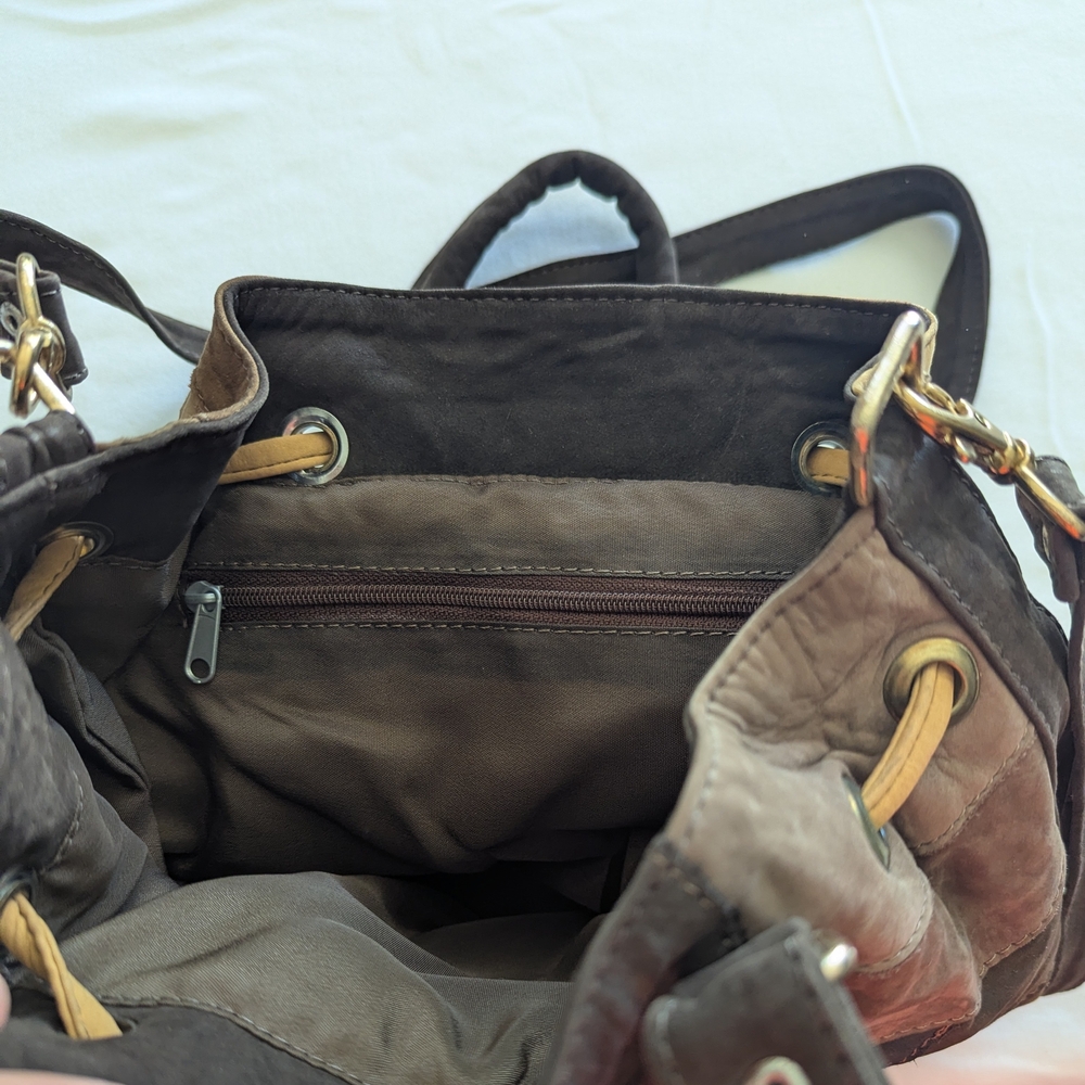 Brown Leather Patchwork, Shoulder Two Handles Pur… - image 5